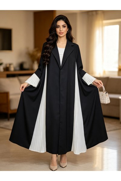 Take Two By Styli Two Tone Pleated Abaya with Notch Lapel