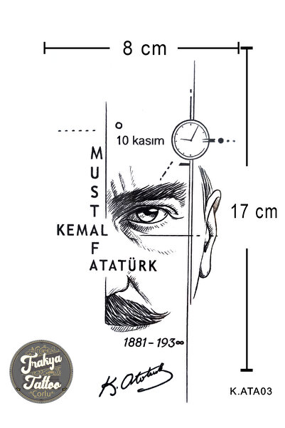 Trakya Tattoo 1-2 Hafta Kalıcı Yarım Kol Mustafa Kemal Atatürk Geçici Dövme K...