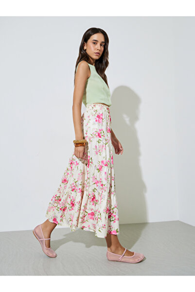 Take Two By Styli Floral Tiered Midi Skirt