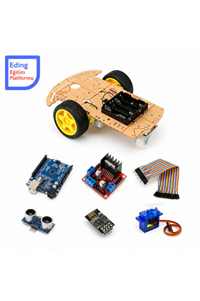 EDİNG EĞİTİM PLATFORMU Arduino 2WD Robot Araba Kiti Demonte – WiFi Kontrollü, Servo Motorlu ve Engelden Kaçan Akıllı Robotik Kodlama Seti