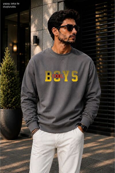 caddekombin Men's Cool Boys Slogan Printed Cycling Round Neck Casual Sweatshirt