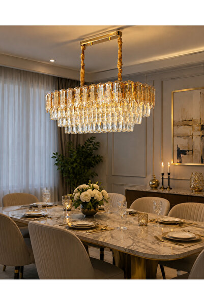 Led YENİ MODEL OVAL LÜX SALON AVİZE GOLD RENK İTHAL KASA