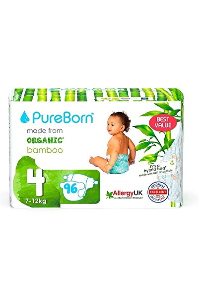 PUREBORN Organic/Natural Bamboo Baby Disposable Size 4 Diapers/Nappy |Mega Va...