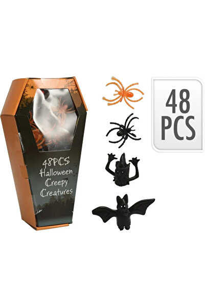 NN Set de 48 de decorațiuni de Halloween, creaturi înfricoșătoare, PVC/PP, mu...