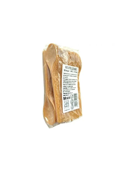Bioco Set de 50 de linguri reutilizabile, lemn-WPC, 18 cm, Bej