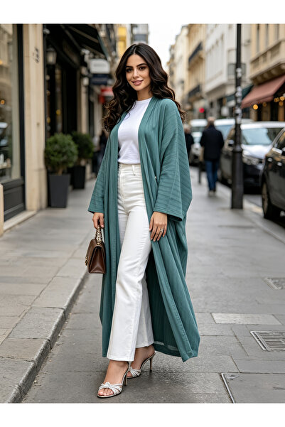 Take Two By Styli Green Plain Open Front Abaya