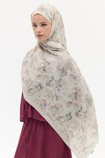 cs camellia scarf Watercolor Pattern Kraş Shawl - Stone