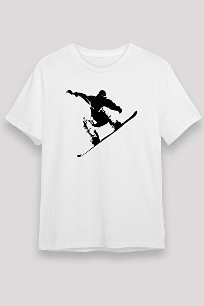 Darkhane Snowboarding Printed Unisex White T-Shirt - Tshirt