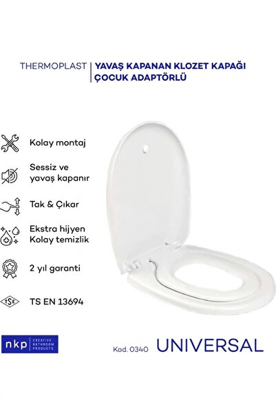 Primeaks ÇOCUK ADAPTÖRLÜ YAVAŞ KAPANIR KLOZET KAPAĞI – BEYAZ