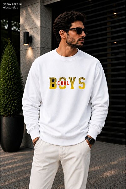 caddekombin Men's Cool Boys Slogan Printed Cycling Round Neck Casual Sweatshirt