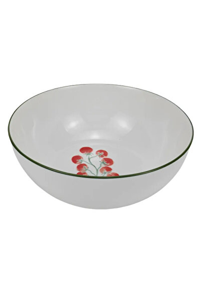Carrefour Home Bol pentru salată, decor roșu, porțelan, 25 x 10 cm, alb cu model