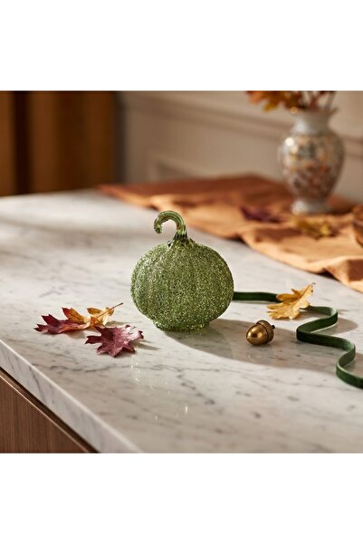 Ornament24 Dovleac decorativ din sticla, cu paiete verzi, ornament de toamna ...
