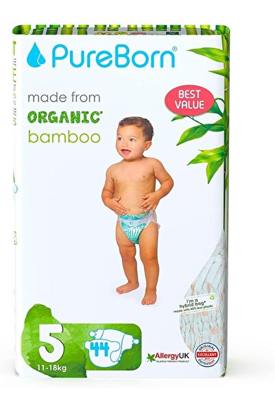 PUREBORN Organic/Natural Bamboo Baby Disposable Size 5 Diapers/Nappy |Value P...