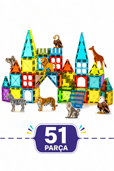 craftivio 51 Parça Hayvan Figürlü Manyetik Yapı Seti Eğitici Mıknatıslı Blokl...