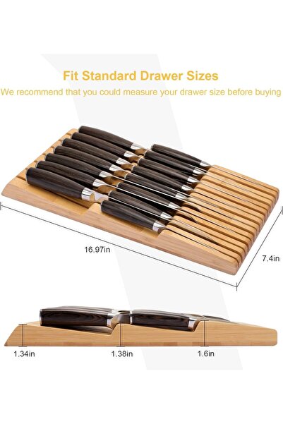 B & S B&S 794300 Universal In-Drawer Knife Block – Bamboo Storage Organizer f...