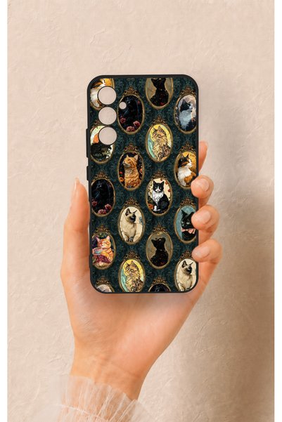 Vip Case Samsung A34 Compatible Vintage Cat Portraits Patterned Silicone Case