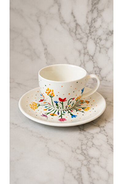 X Design Hand-Painted Cup & Saucer – Wildflower Design