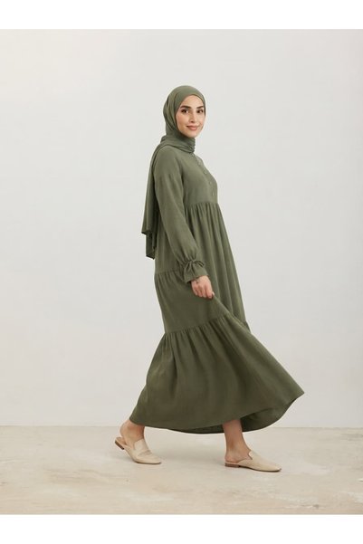 ankanoor Önü Düğmeli Kolu Fırfırlı Müslin Elbise 150 CM ANKA262031