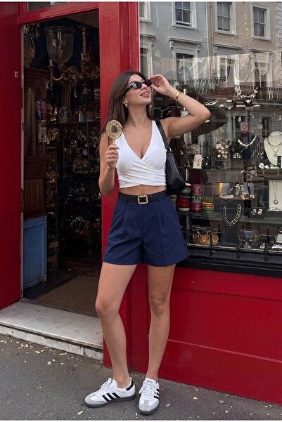 HA-KA GİYİM Women's Pleated Shorts Imported Doubleface Fabric Does Not Show U...