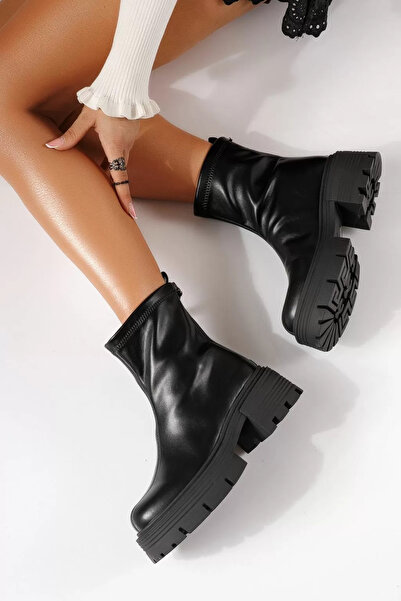 Zaira Ghete dama captusite negre din piele ecologica Lorelei #30094 - 40