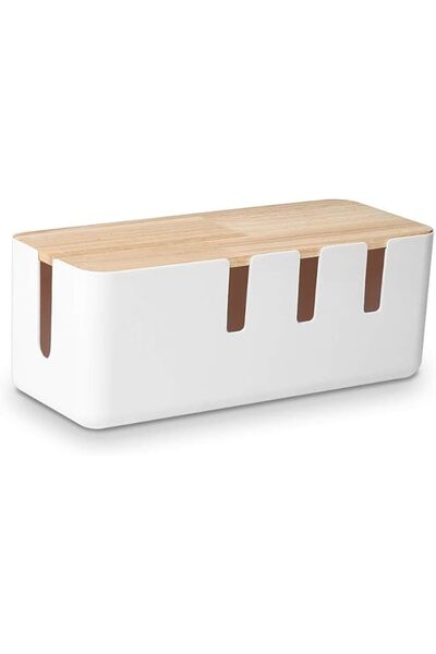 Paporich Cable Management Box ， 12x5x4.5 inches, Wood Lid, Cord Organizer for...