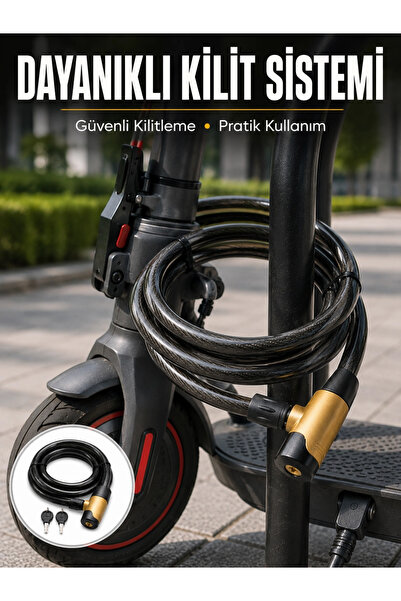 ARNEER Mey İthalat® 200 Cm Uzun Çelik Kablo Kilidi Dayanıklı Anahtarlı Motor Ve Bisiklet Kilidi