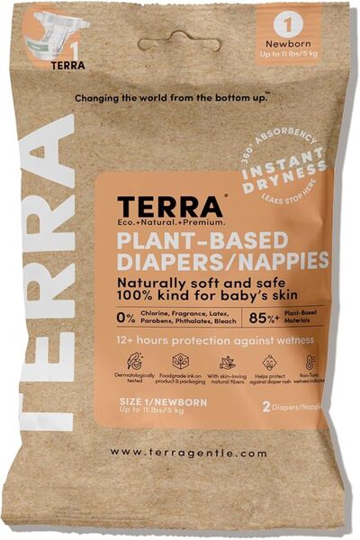 Terra حفاضات مقاس 1 للمواليد الجدد: حفاضات نباتية بنسبة 85%، فائقة النعومة وخ...