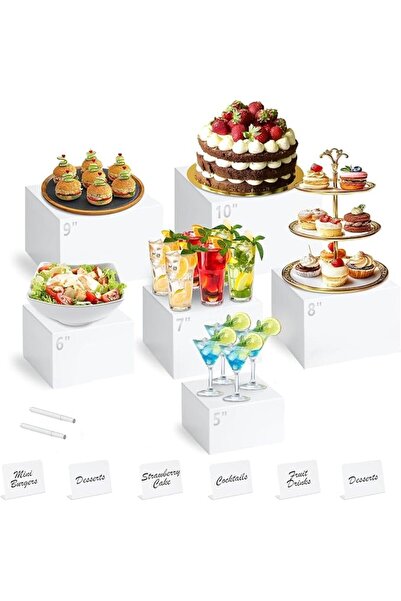 OASISGALORE 6-Piece Acrylic Nesting Risers Set – White Table Stand for Decor ...