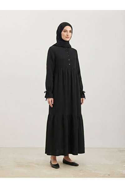 ankanoor Buttoned Front, Ruffled Sleeves Muslin Dress 150 cm Anka262031