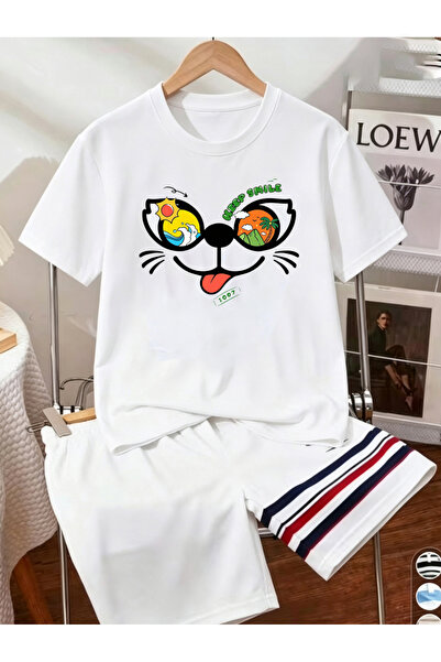 Take Two By Styli Kids White Short Sleeve T-Shirt with Fun Cartoon Print