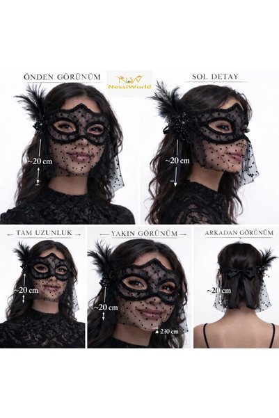 Generic Brand Mey Import ®   Black Lace Tulle Pack Party Mask with Veil