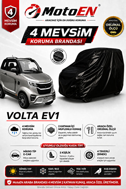 MotoEN VOLTA EV1 Elektrikli Micro Araba Brandası SİYAH Oto Branda Su Geçirmez...