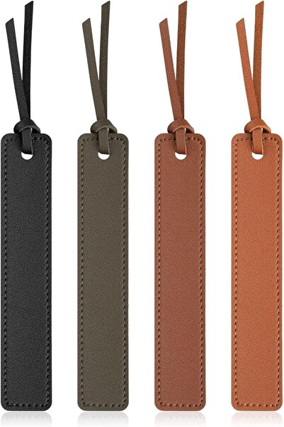 SYOSI Leather Bookmark Set for Reading, 4 Pcs Classic Stitched PU Leather Pag...