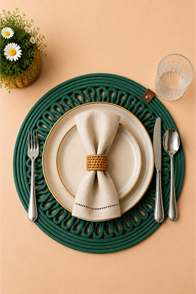 MaVaux Decorative Single Placemat Patterned Tricot Model Round American Style...