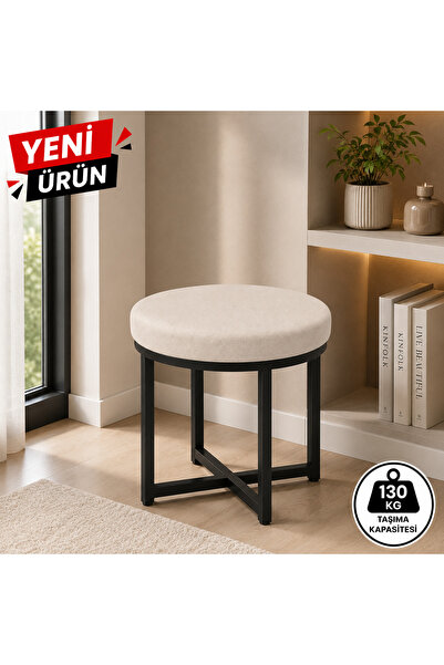 BUEM MOBİLYA ZİRO TEKLİ PUF TAKIMI TABURE BENCH MAKYAJ SANDALYESİ SİYAH AYAK