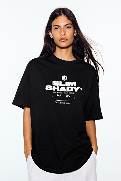 Bershka Oversize kısa kollu EMINEM baskılı tişört
