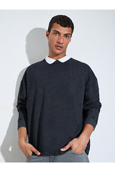 Styli Black Acid Wash Long Sleeves Oversized Sweatshirt