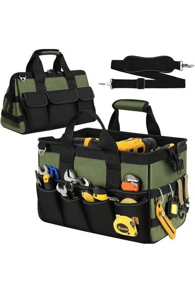 ALMEKAQUZ Heavy Duty Tool Bag, Portable Utility Organizer Tote, Multi-Pocket ...