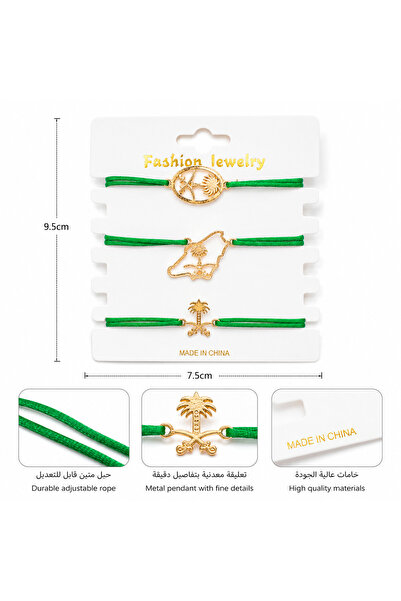 wafra store 2-Card Set of 6 Green Braided Wristbands with Assorted Gold and N...