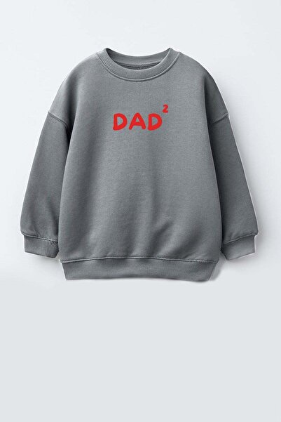Monila Unisex Çocuk Baba Baskılı 3 İplik Kumaş Pamuklu Sweatshirt