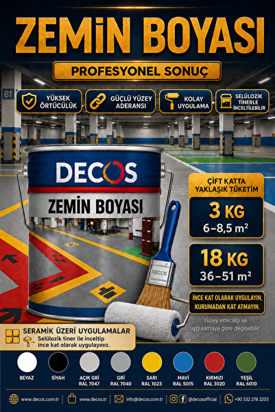 DECOS Zemin Boyası 18 kg – Beton, Asfalt, Ahşap Yer Boyası – Garaj Açık/Kapal...