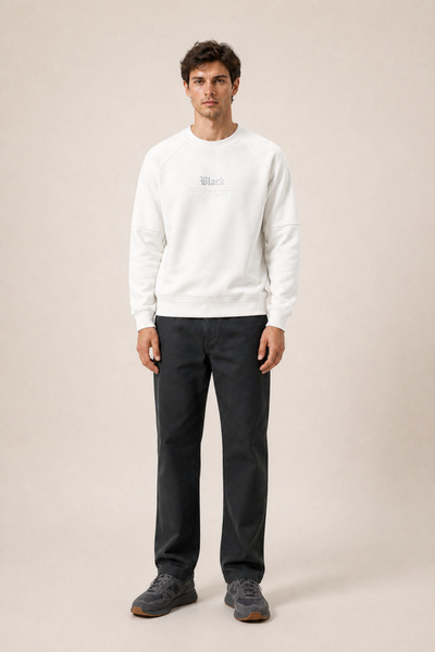 Redline Black New Season Men's Winter Regular Fit Sweatshirt Cotton White