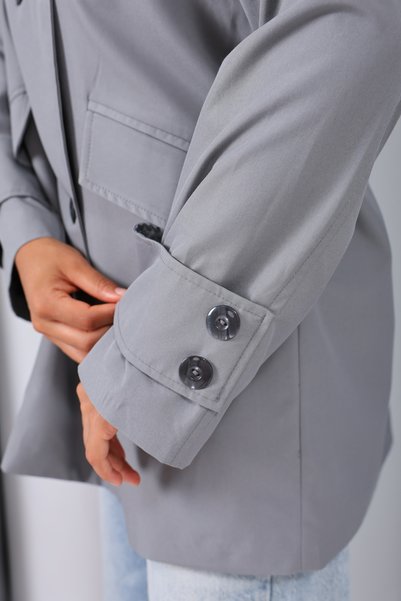 SahraAfra Trenci scurt oversize pentru femei, cu guler înalt și buzunare cu nasturi