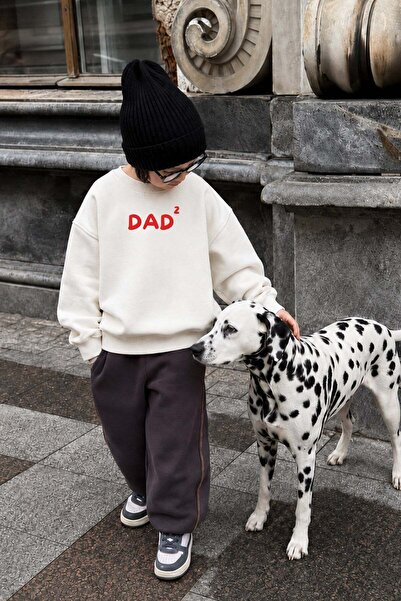 Monila Unisex Çocuk Baba Baskılı 3 İplik Kumaş Pamuklu Sweatshirt