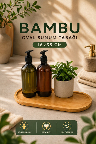 House Bird Bambu Oval Sunum Tabağı 16x35 cm Doğal Ahşap Tepsi Banyo Mutfak Dü...