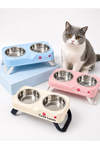 HAYHAYPETSHOP Yükseltilmiş Çiftli Kedi ve Küçük Irk Köpek Mama Su Kabı | Pasl...