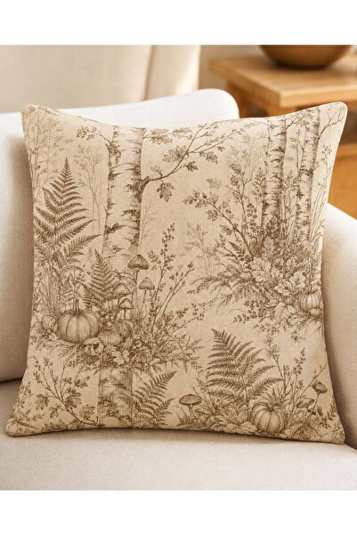 decoarstr Bej Vintage Orman Gravür 43x43 cm Çift Taraf Baskılı Raşel Kırlent ...
