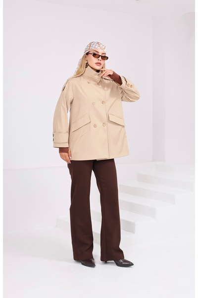 Heggo Women's Oversize Trench Coat Short Length Stand Collar Buttoned Pockete...