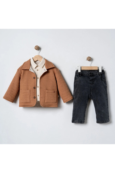DIDuStore Mymi̇o Men's 9-24 Months Quilted 3-Piece Set with Cardigan