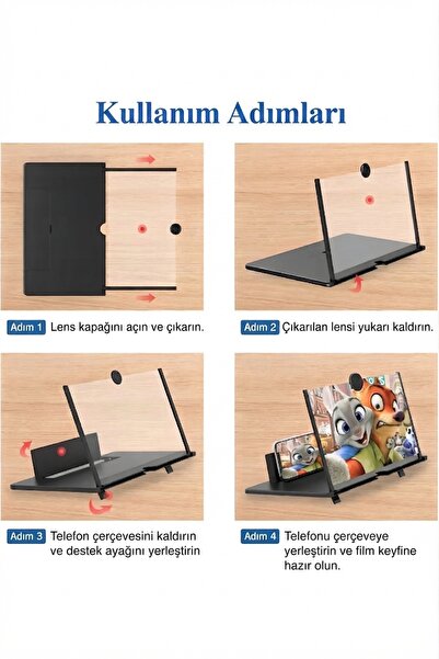mucit home Telefon Ekran Büyüteci 12 İnç Taşınabilir Ekran Büyütücü Stand Katlanabilir Telefon Tutucu